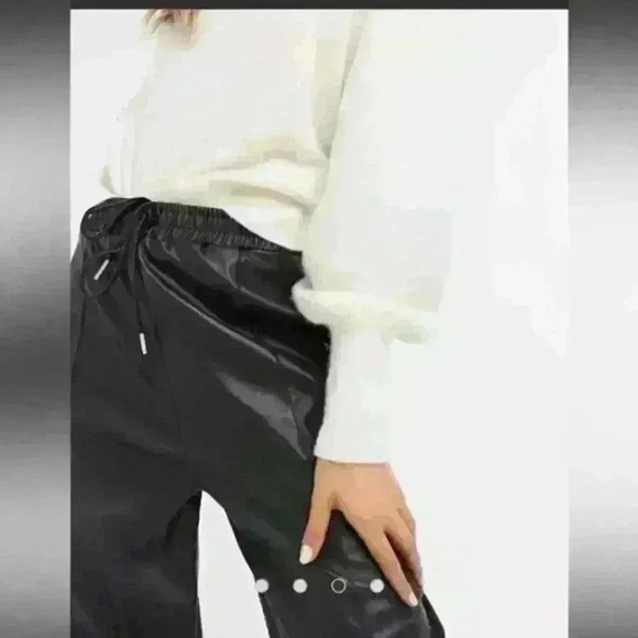ASOS DESIGN leather look straight leg drawstring pant with seam detail US 6 - Picture 2 of 12